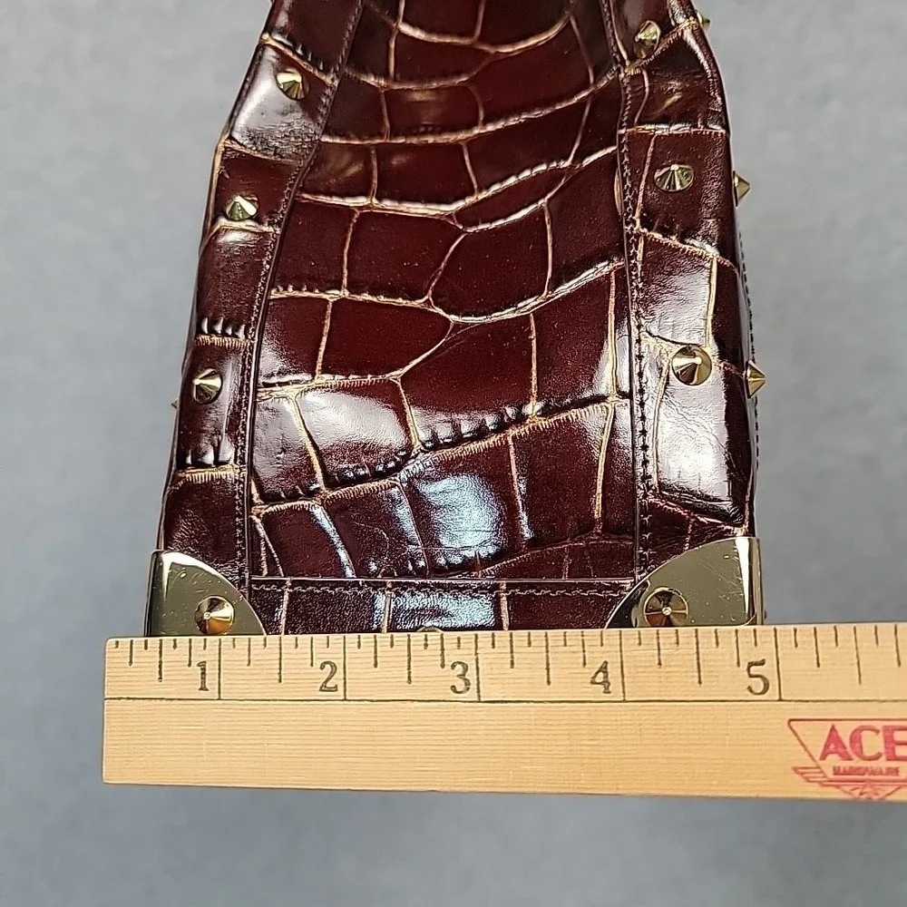 Vintage NORDSTROM Large Croco Embossed Leather Purse Hand Bag‎ Wine Gold Studded